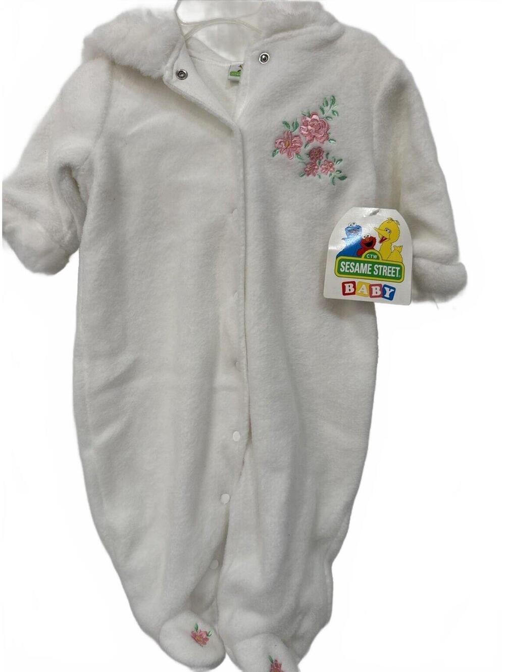 Vintage K-Mart Sesame Street Baby Girls Pram White Soft Hood & Feet Floral 6/9